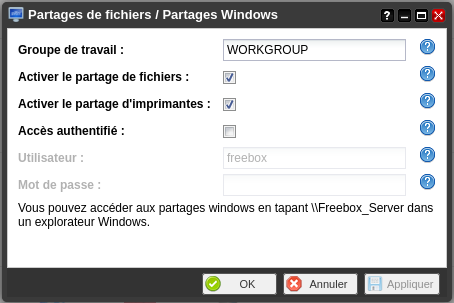 Paramètres de partage